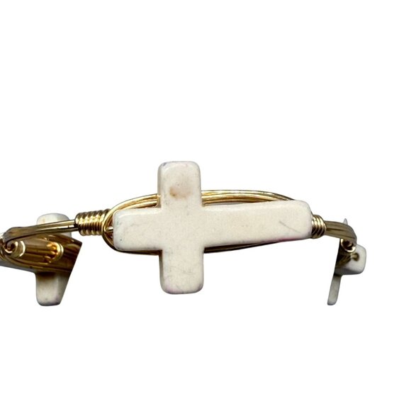 Bourbon & Boweties Etta stone Three Crystal Cross Wire Wrapped Bangle Bracelet B - Picture 4 of 5